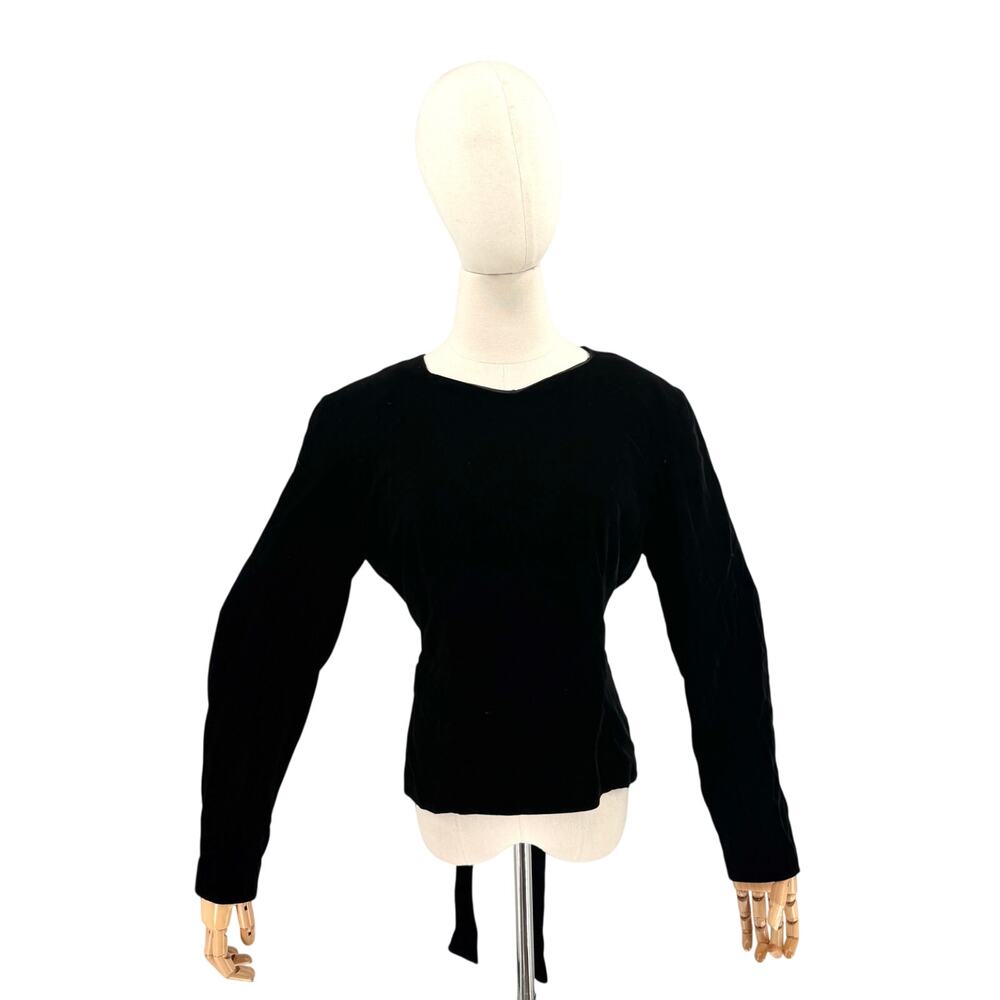 Vintage 80s Stephanie Queller Black Velvet Shoulder Pad Blouse